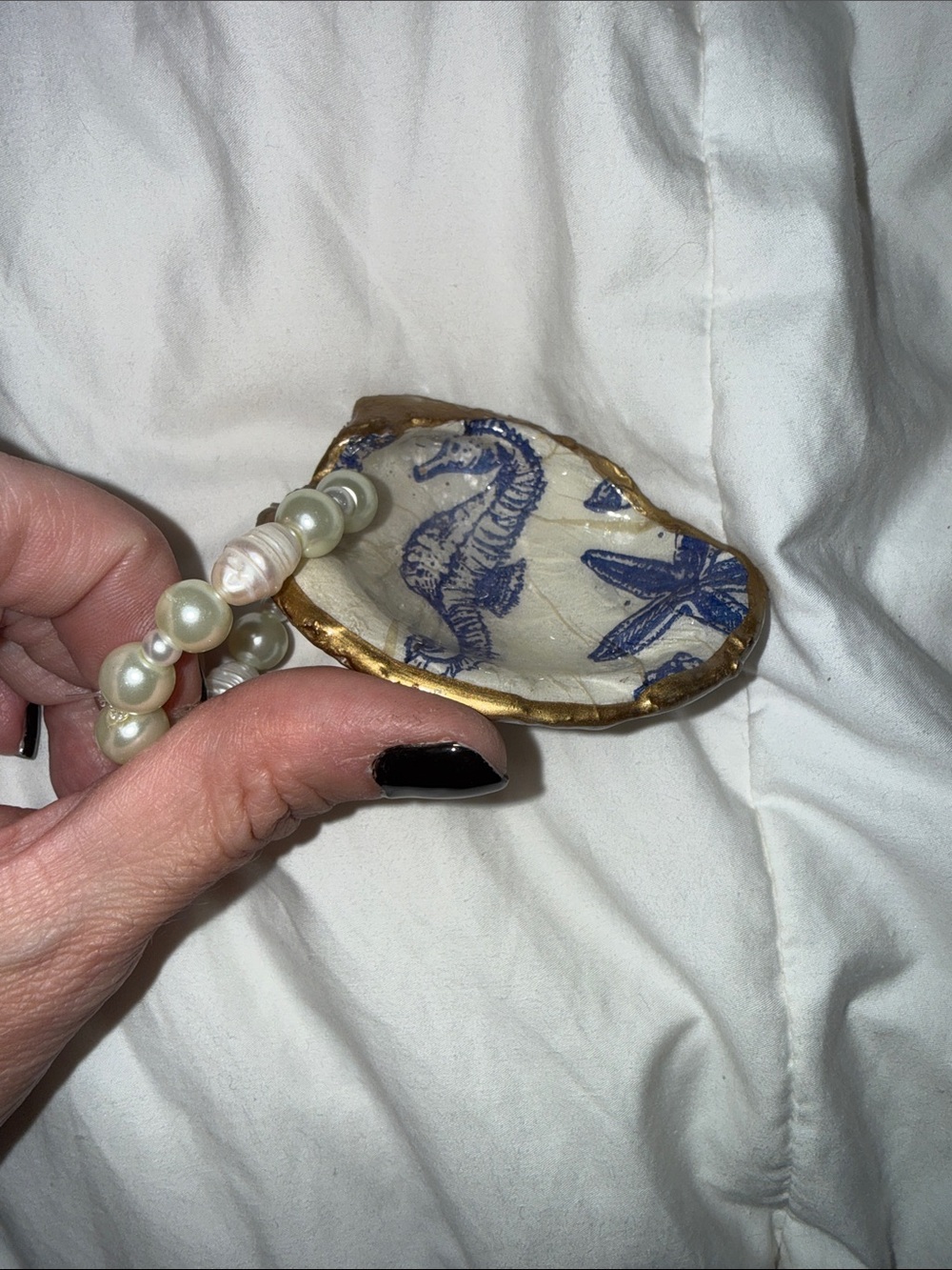 Pearl and Shell Sea Life Ornament - White Pearls with Blue Shell Accent